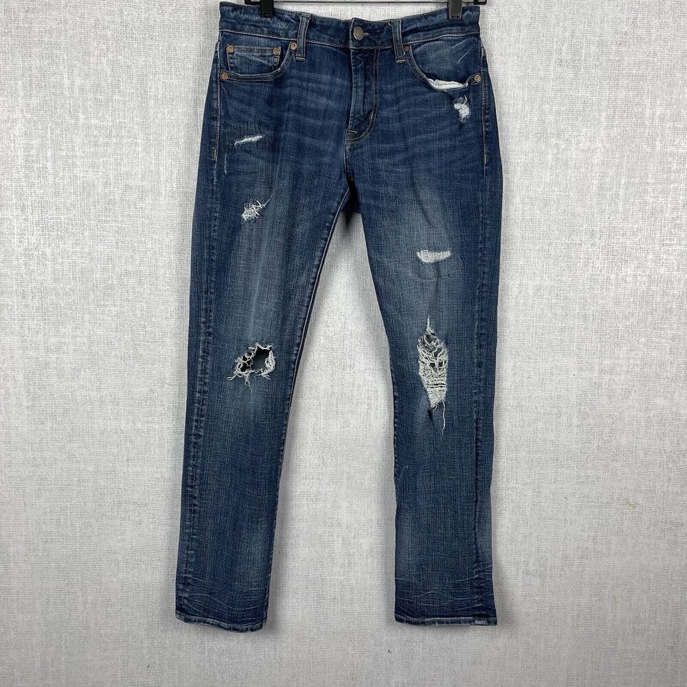 American Eagle Jeans Men’s 30x32 Blue Extreme Flex 4 Slim Straight Fit Distress